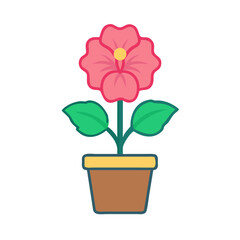 Isolated vector graphic of a pink flower in a brown and yellow pot