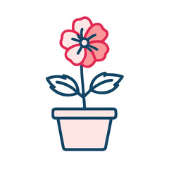 Potted pink flower vector illustration isolated on black, single flower graphic