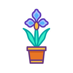 Vibrant potted flower illustration with blue petals and orange container on black
