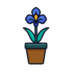 Stylized Potted Flower Illustration with Bold Outlines on a Black Background
