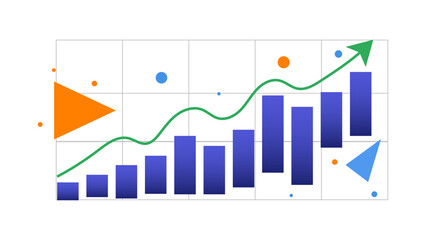 Dynamic business growth chart with upward trend arrow and vibrant data points, signaling success