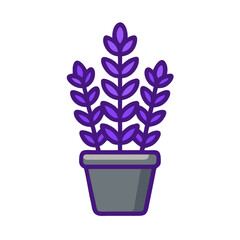 Purple potted plant illustration, minimalist design on black background, decorative element