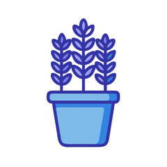 Stylized lavender plant in a pot against black background, isolated vector