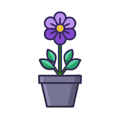 Stylized potted flower illustration with purple petals against a dark background
