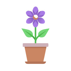 Simple purple flower in terracotta pot on solid black background graphic