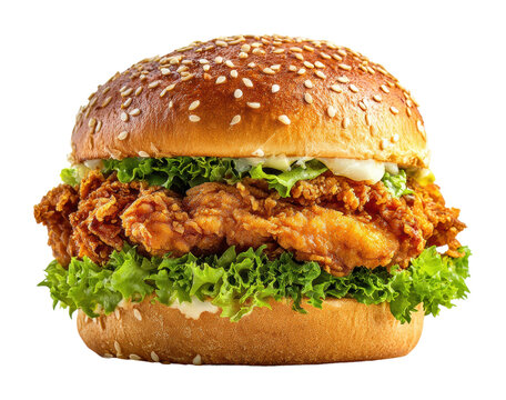Fried chicken burger fast food restaurant food isolated on transparent background - Powered by Adobe