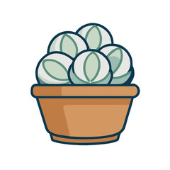 Cartoon illustration of a potted cactus with rounded, light green spikeless pads