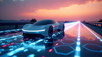 Obraz premium Quantum Highway: Data Flow at Twilight