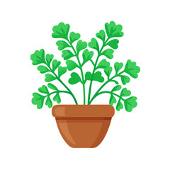 Fresh potted plant with green foliage against a black background illustration