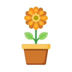Stylized Orange Flower in a Brown Pot Against a Black Background