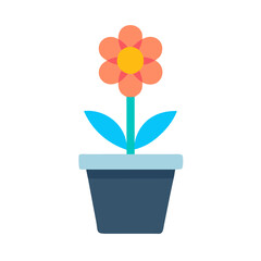 Stylized potted flower illustration with orange petals and a blue pot