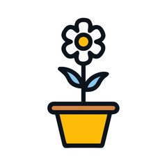 Stylized flower in yellow pot illustration against black backdrop for spring decor