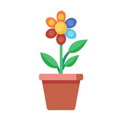 Colorful Flower in Pot Illustration with Flat Design on Black Background