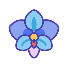 Stylized blue orchid flower icon centered on a black background, clean and elegant