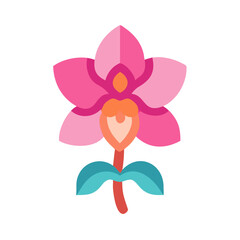 Flat design illustration of an orchid flower in pink and blue hues