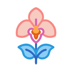 Stylized flat design illustration of a peach colored orchid on a black background