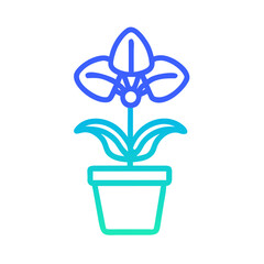 Gradient Flower in Pot Illustration with Black Background, Clean Lines and Colors