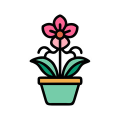 Stylized flower in a pot with vibrant colors, flat vector style