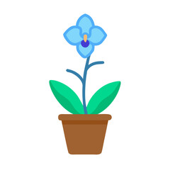 Stylized Blue Orchid Plant in Brown Pot on a Black Background