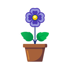 Charming single purple flower in a brown pot on black background illustration
