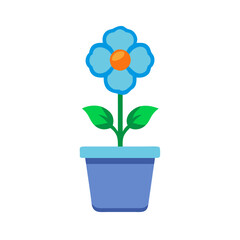 Stylized Blue Flower in Pot Illustration on Black Background for Stock Images