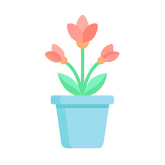Stylized potted plant with pink flowers against a black background, simple vector