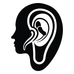 Vector Silhouette of Human Ear Canal Detailed Internal Anatomy on White Background