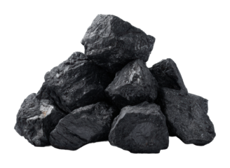 Mining action coal pile industrial location black rocks environment isolated on transparent background