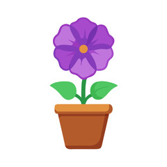 Stylized violet flower in a pot on black background stock image
