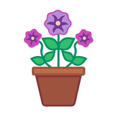 Potted petunia illustration on black background for decoration and design projects