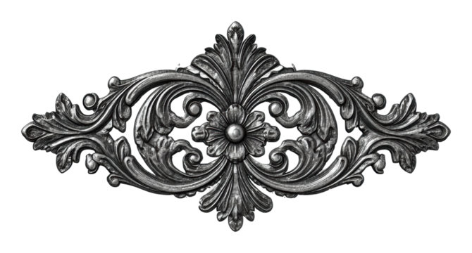 Intricate decorative metalwork detail isolated on transparent background