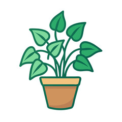 Stylized potted plant illustration with green leaves and brown pot on black background