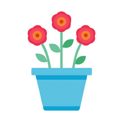 Vibrant flat illustration of three flowers in a light blue flower pot