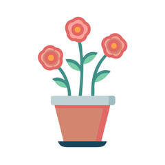 Three stylized flowers in a pot with black background for creative use