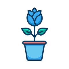 Blue rose in a pot illustration, vector art for creative designs