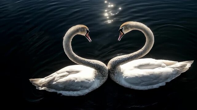 Elegant Swans Creating Heart Shape on Water, Symbolizing Love and Harmony in Nature
