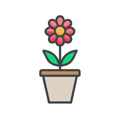 Simple flower in pot flat icon illustration on black background, gardening concept