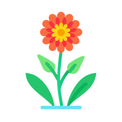 Flat Vector Illustration of Orange Flower with Leaves on Black Background