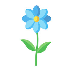 Fototapeta premium Cheerful blue daisy with yellow center and green stem on black background