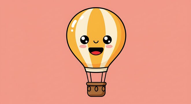 Charming smiling hot air balloon cartoon graphic design element - Powered by Adobe