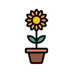 Simple potted sunflower illustration against a black background for creative projects