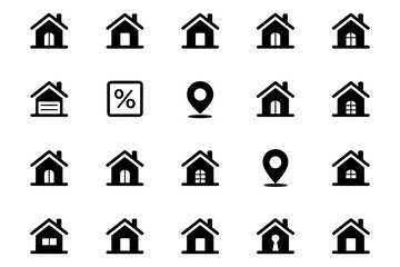 Obraz premium Smart Home and Property Icon Bundle Design. Set for Real Estate Business house icon on white background.