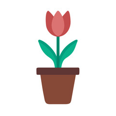 A potted tulip on black background, simple and modern aesthetic graphic design
