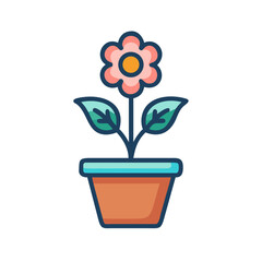 Illustration of a flower in a pot with stylized design and vibrant colors