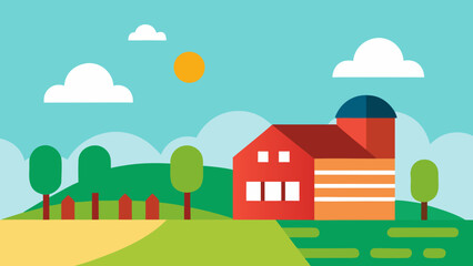 flat design countryside farm in spring season