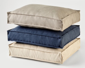 Stack of comfortable pet beds in neutral colors creating relaxing ambiance