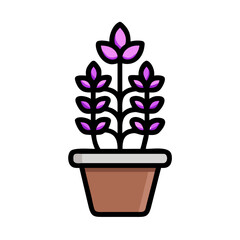 Purple potted plant illustration against black backdrop ideal for modern designs
