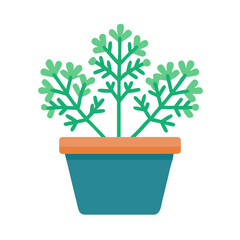 Flat design potted plant on black background adds a touch of nature