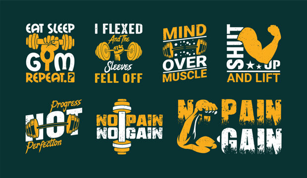 Gym And Fitness Best Motivational T Shirt design Bundle 