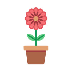Stylized potted flower illustration in flat design against a black background